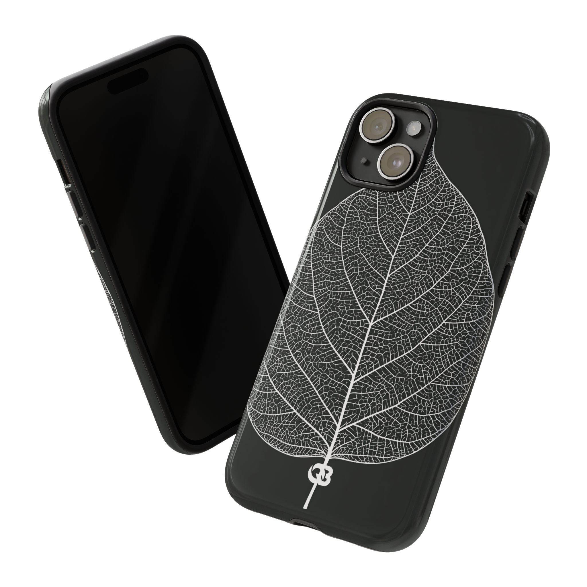 Black Tough Phone Case for iPhone - Bleached Leaf Lattice