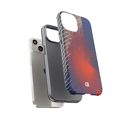 Blue Tough Phone Case for iPhone - Orange Orbit Grid
