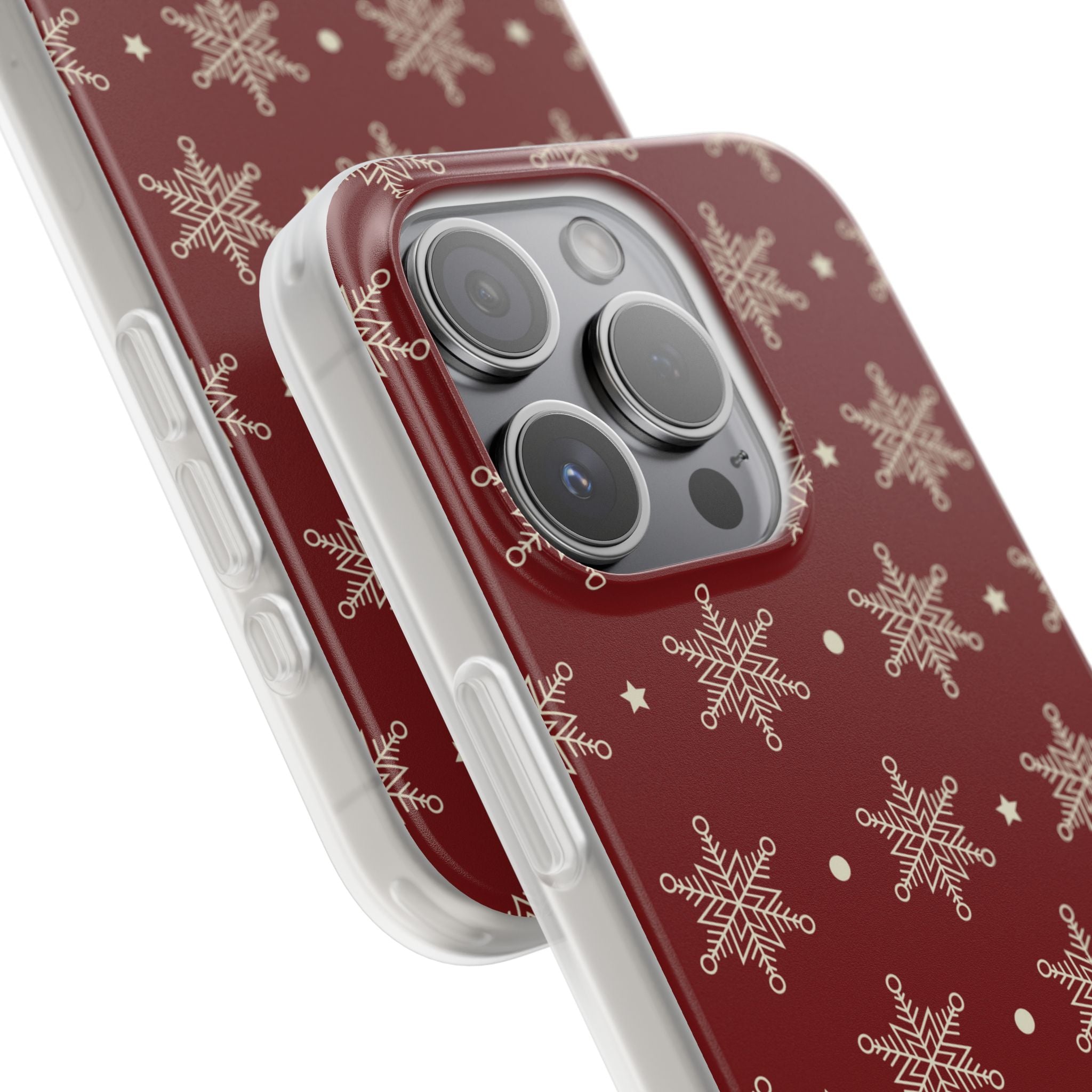 Cream Snowflake Crimson iPhone 15 Pro Case - Soft