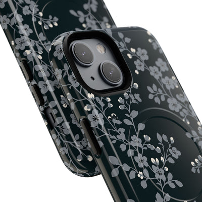 Black Tough 2.0 Magsafe Phone Case for iPhone - Midnight Slate Blossom