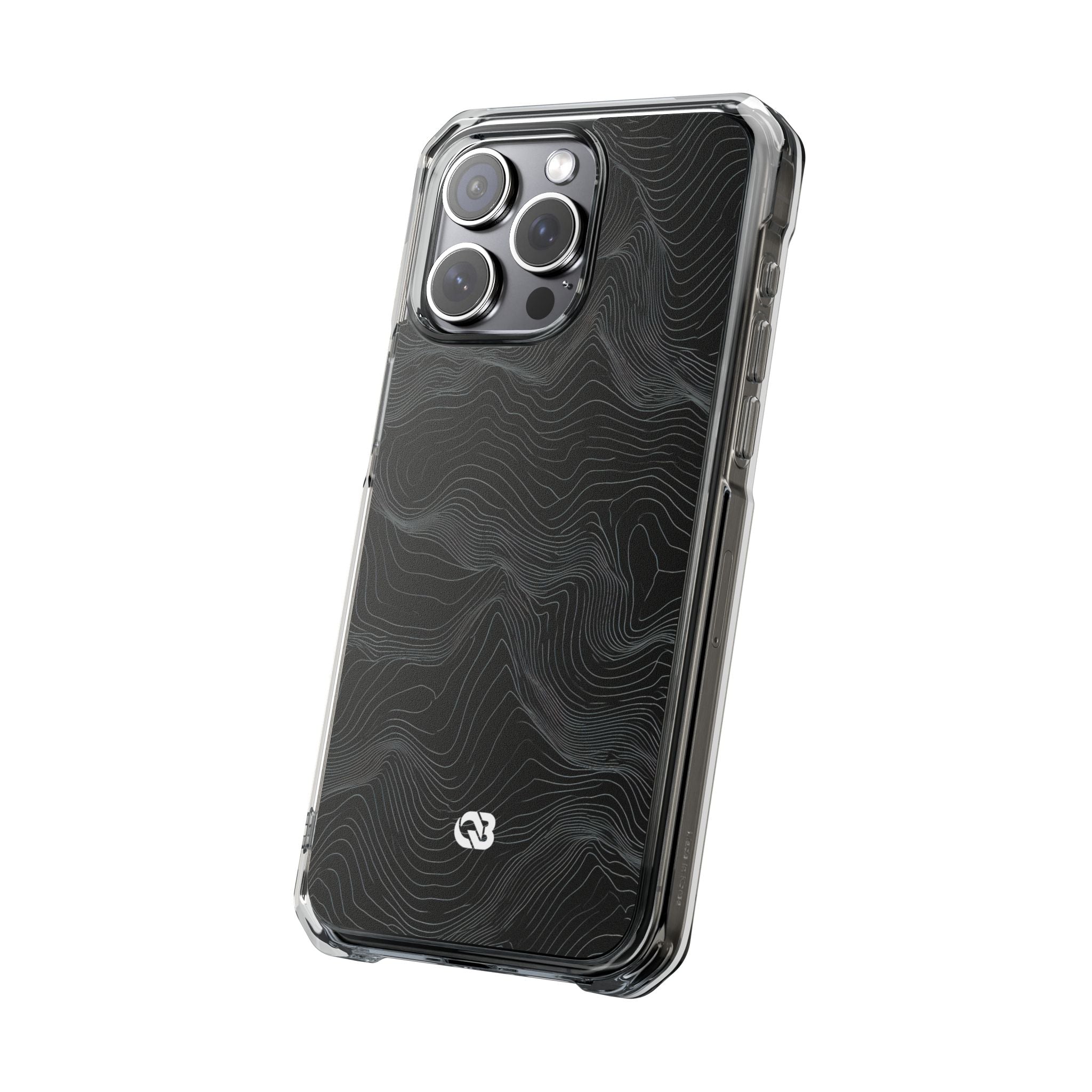 Black Impact MagSafe Phone Case for iPhone - Obsidian Topo Wireframe