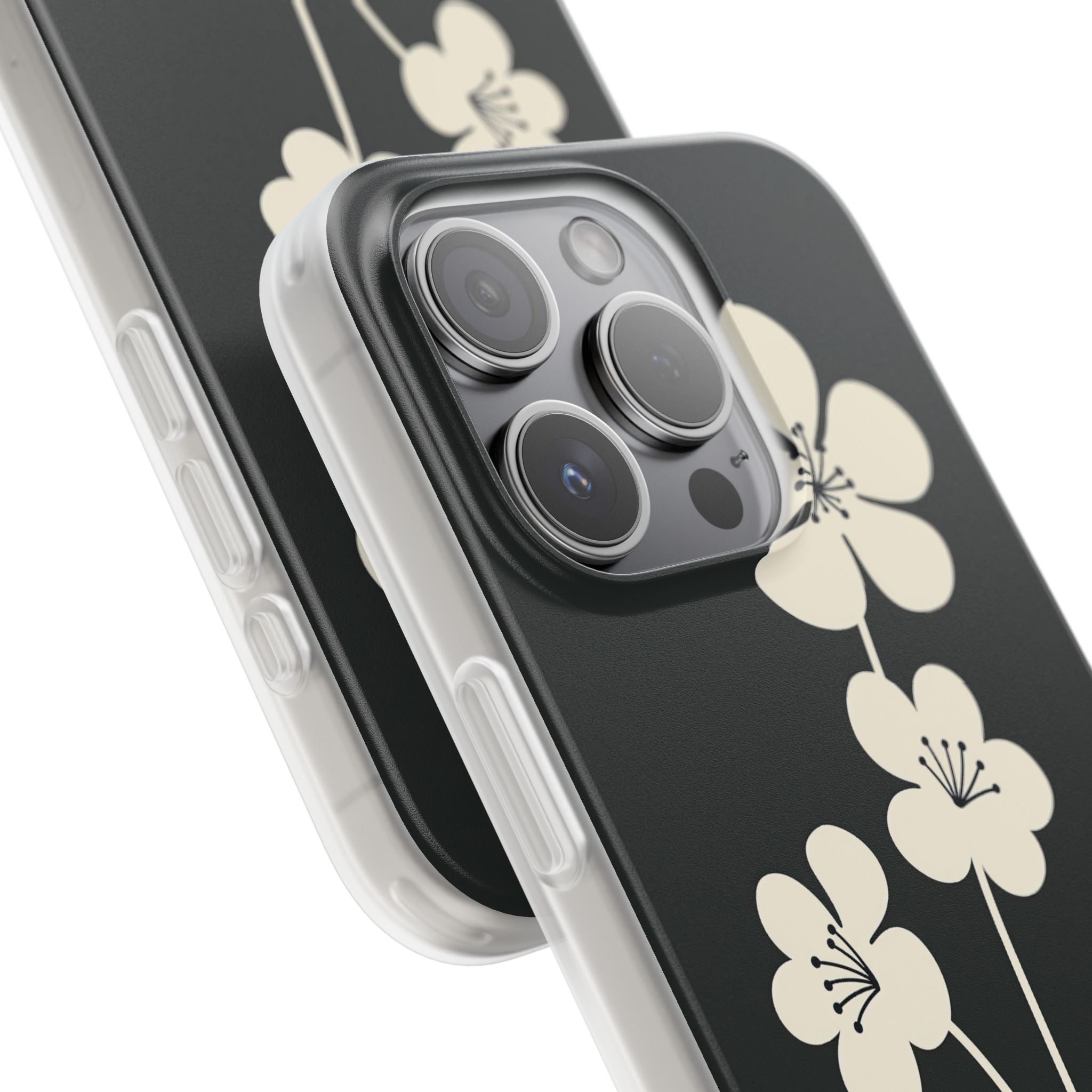 Black Lite Phone Case for iPhone - Obsidian Cream Bloom