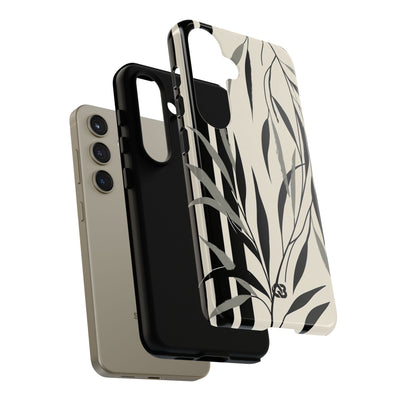 Beige Tough Phone Case for Samsung - Soot Leaf Sketch