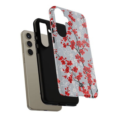 Grey Tough Phone Case for Samsung - Crimson Sakura Slate