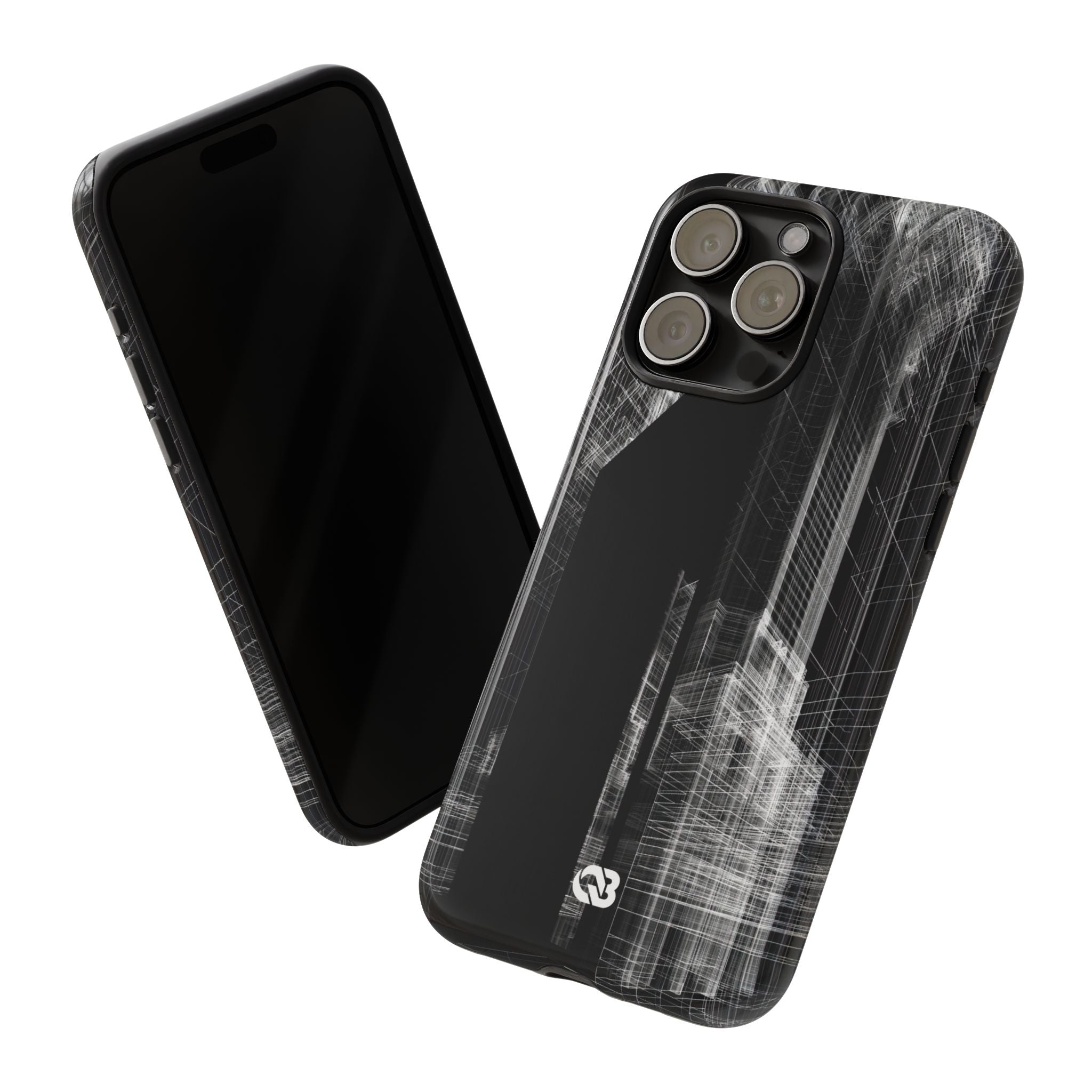 Black Tough Phone Case for iPhone - Ghost Urban Wireframe