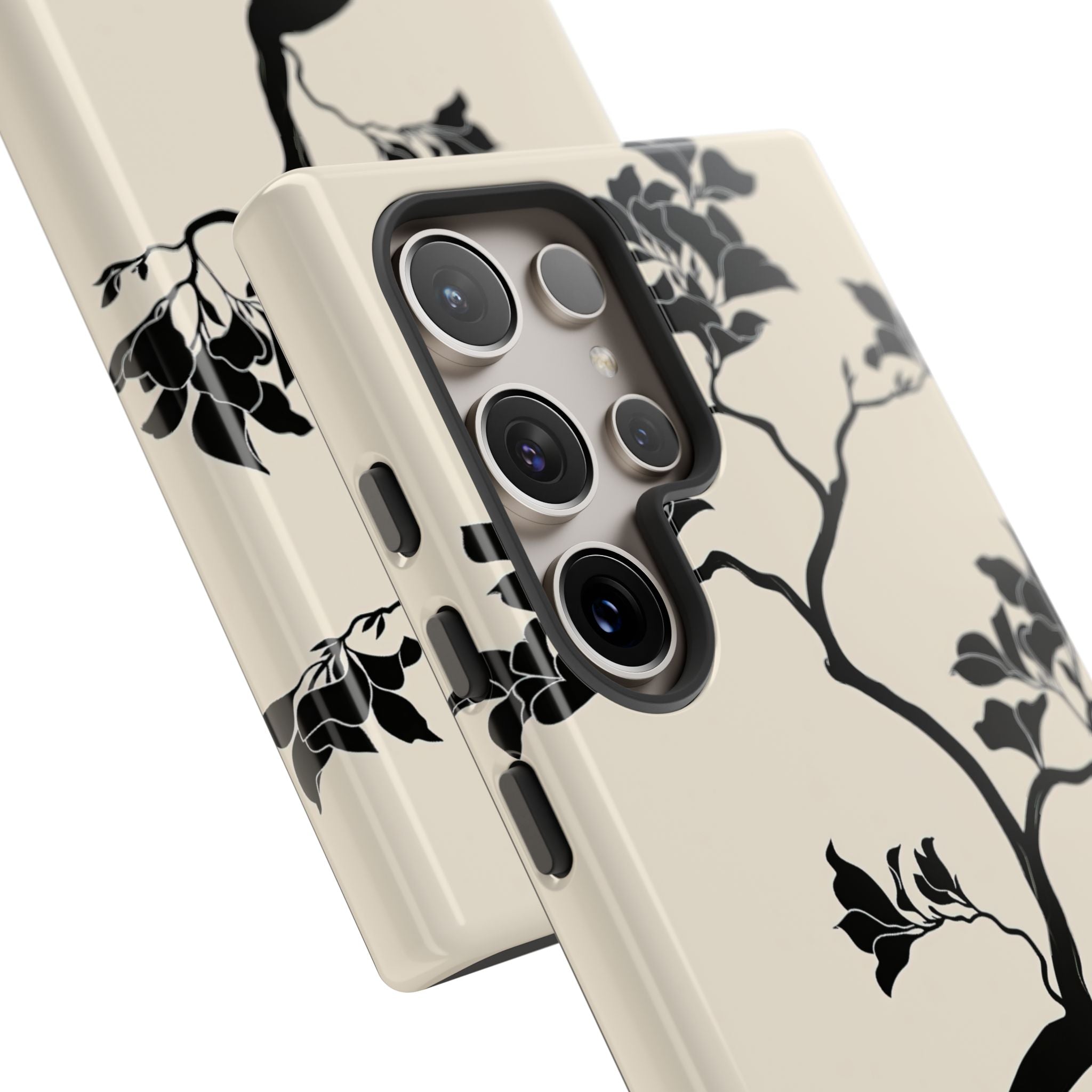 Beige Tough Phone Case for Samsung - Obsidian Bonsai Silhouette