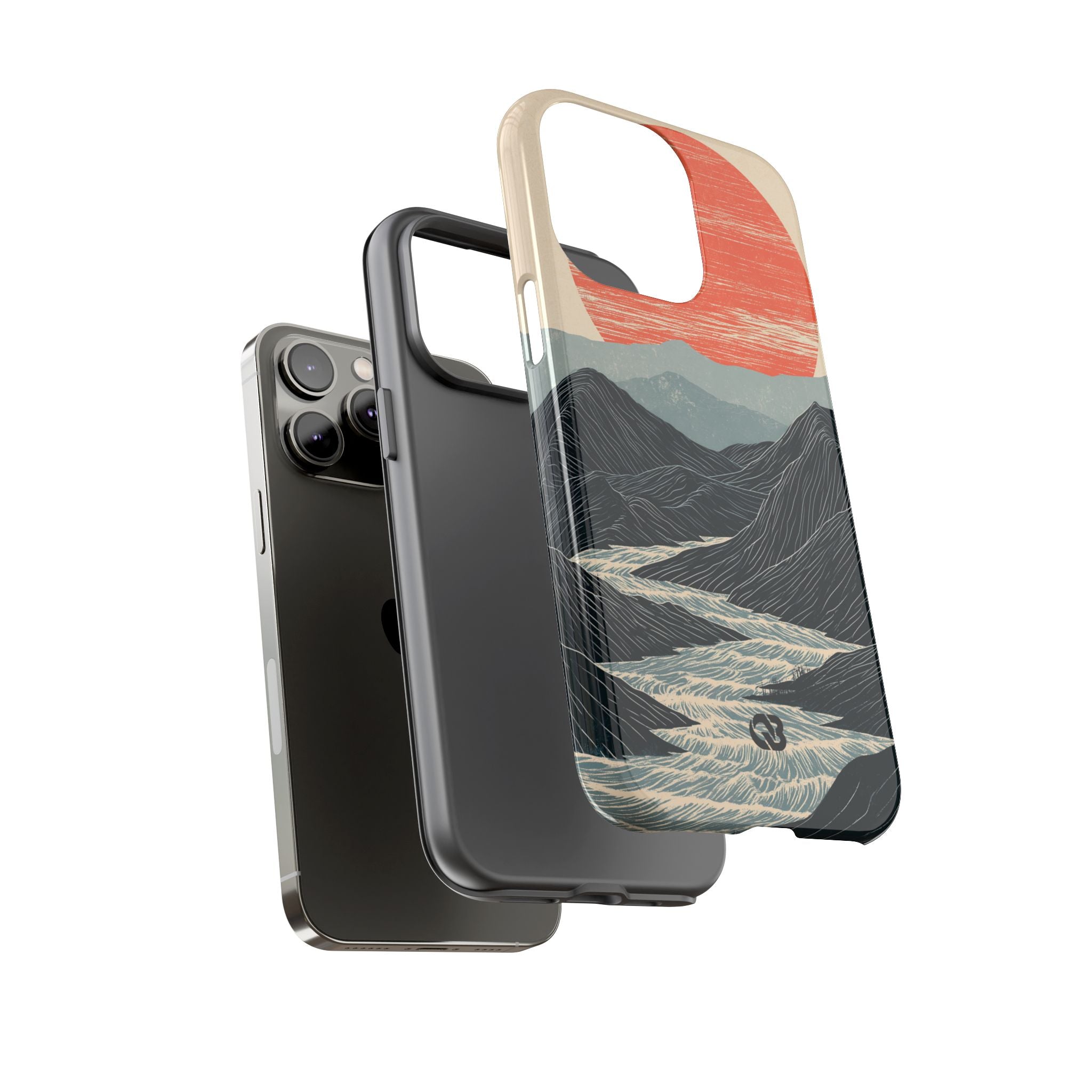 Beige Tough Phone Case for iPhone - Crimson Ridge Flow