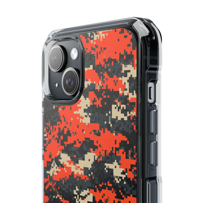Signal Pixel Camo · Clear Impact Magnetic Phone Case for iPhone ·  Orange