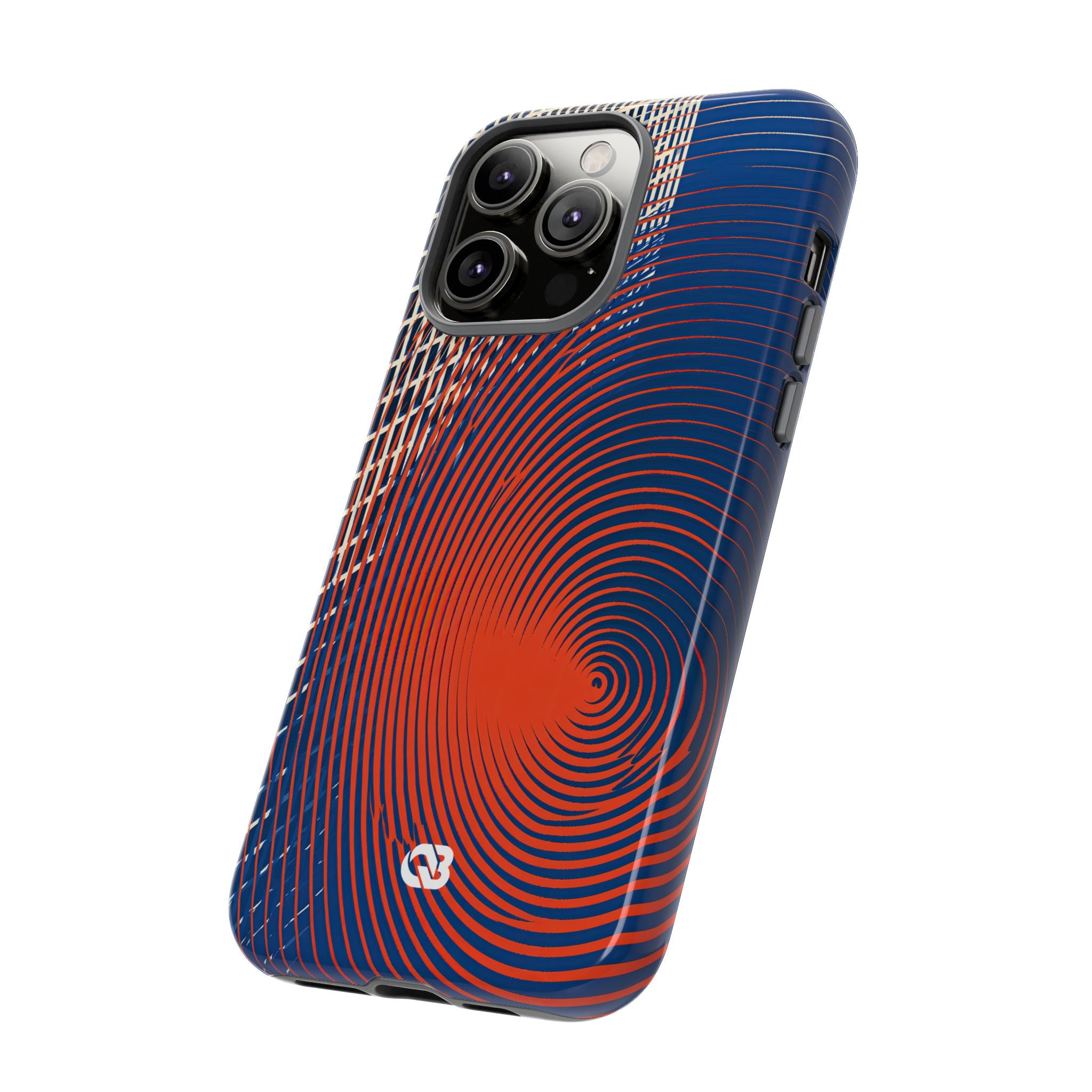 Blue Tough Phone Case for iPhone - Orange Orbit Grid