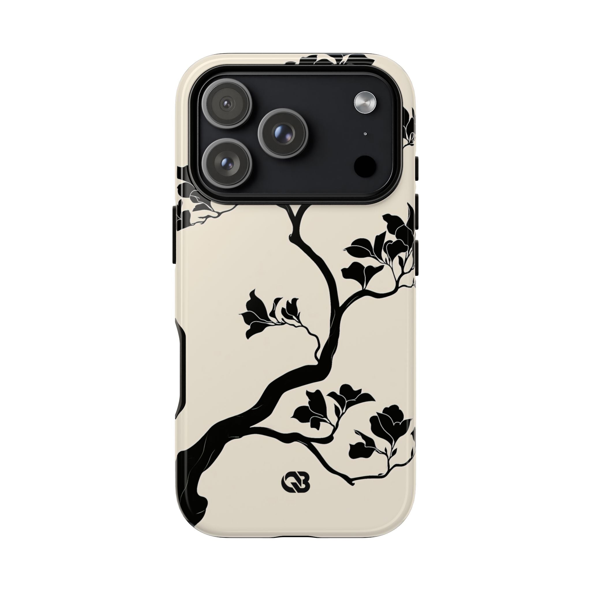 Beige Tough Phone Case for iPhone - Obsidian Bonsai Silhouette