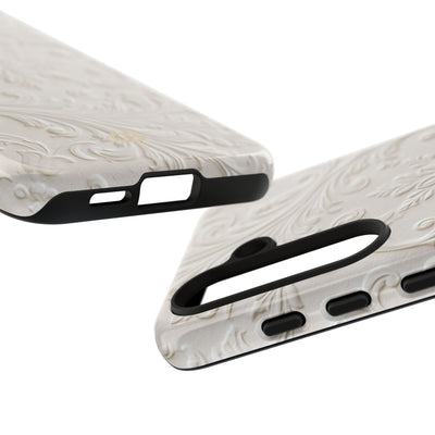 White Tough Phone Case for Samsung - Alabaster Floral Relief