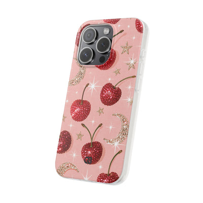 Bedazzled Ruby Cherries · Lite Phone Case for iPhone ·  Pink