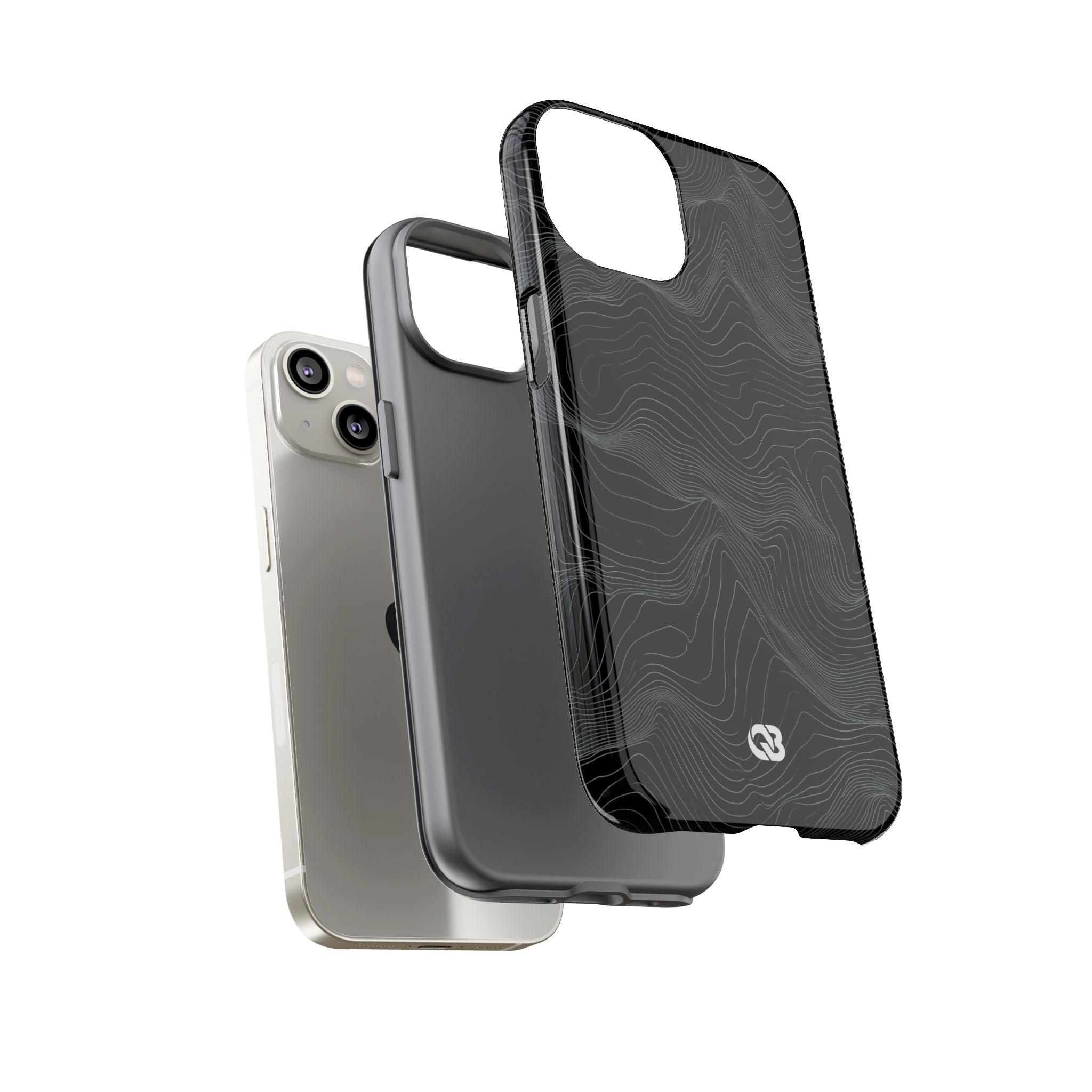 Black Tough Phone Case for iPhone - Obsidian Topo Wireframe