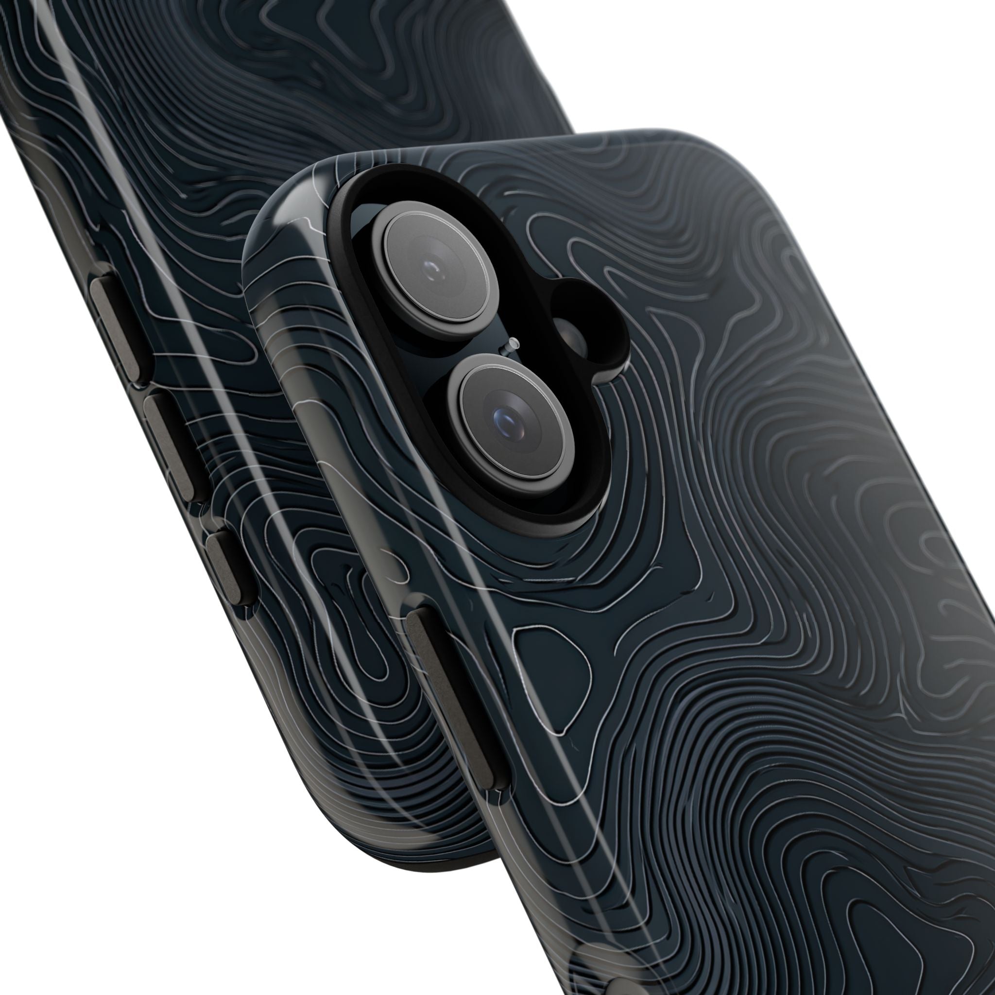 Black Tough Phone Case for iPhone - Obsidian Ridge Topo
