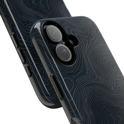 Black Tough Phone Case for iPhone - Obsidian Ridge Topo