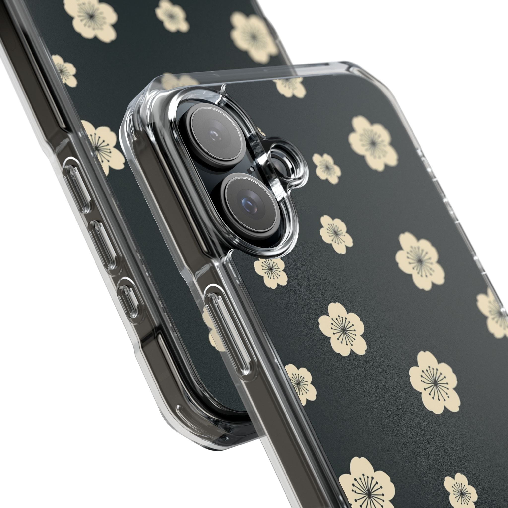 Teal Impact MagSafe Phone Case for iPhone - Obsidian Cream Petals