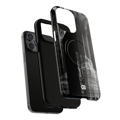 Black Tough 2.0 Magsafe Phone Case for iPhone - Ghost Urban Wireframe