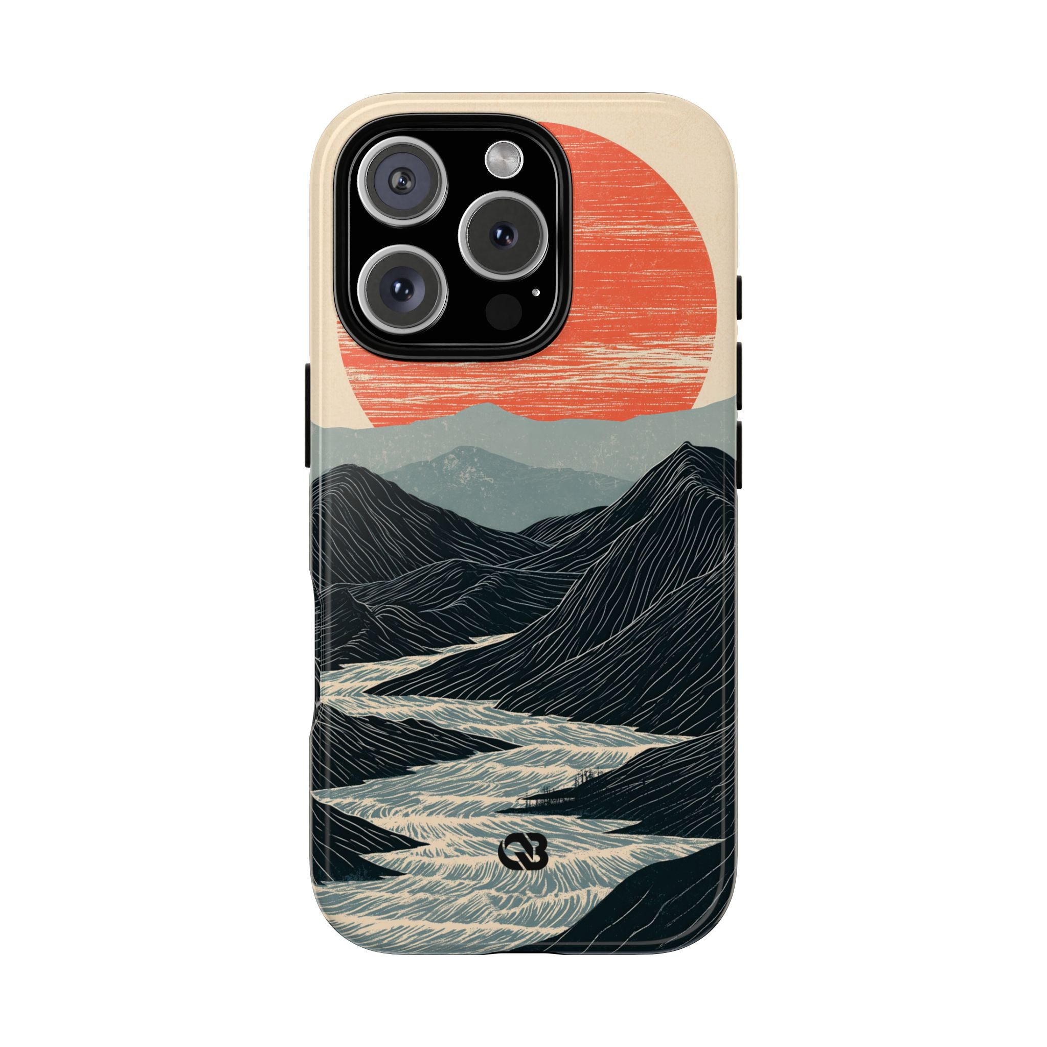 Beige Tough Phone Case for iPhone - Crimson Ridge Flow