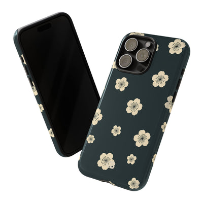 Teal Tough Phone Case for iPhone - Obsidian Cream Petals
