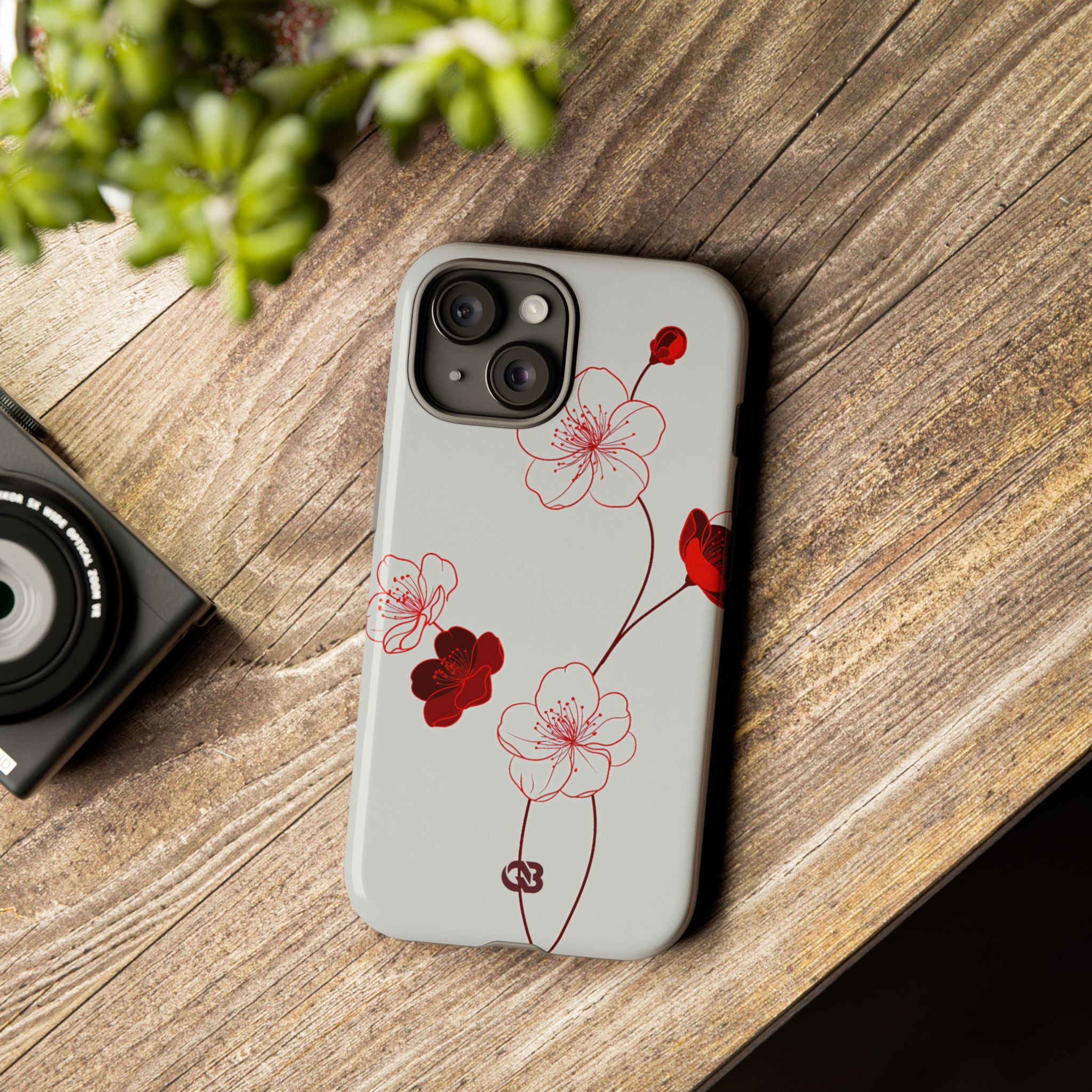 Red Tough Phone Case for iPhone - Kyoto Ember Bloom
