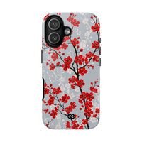 Grey Tough Phone Case for iPhone - Crimson Sakura Slate