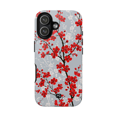Grey Tough Phone Case for iPhone - Crimson Sakura Slate