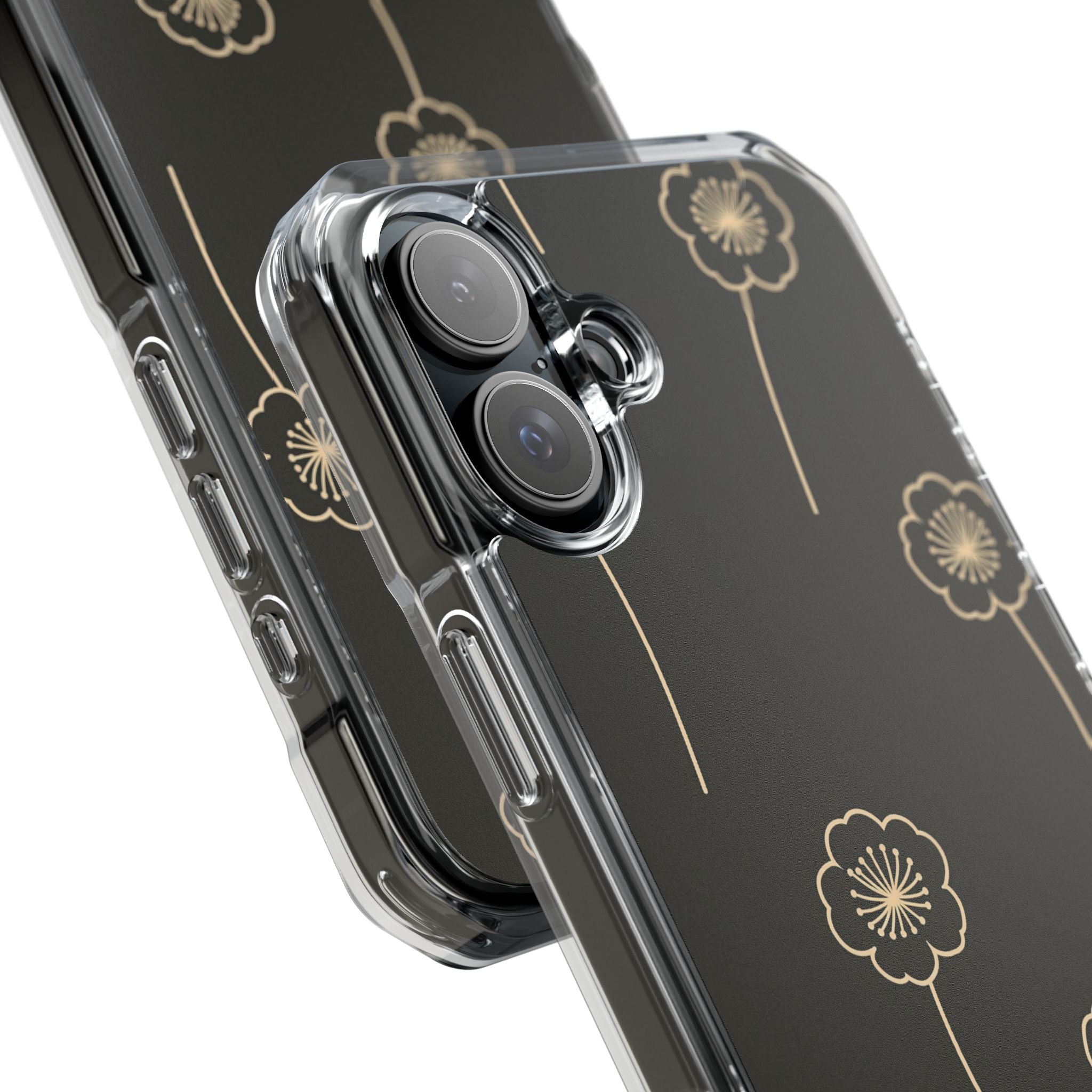 Black Impact MagSafe Phone Case for iPhone - Obsidian Sand Petals