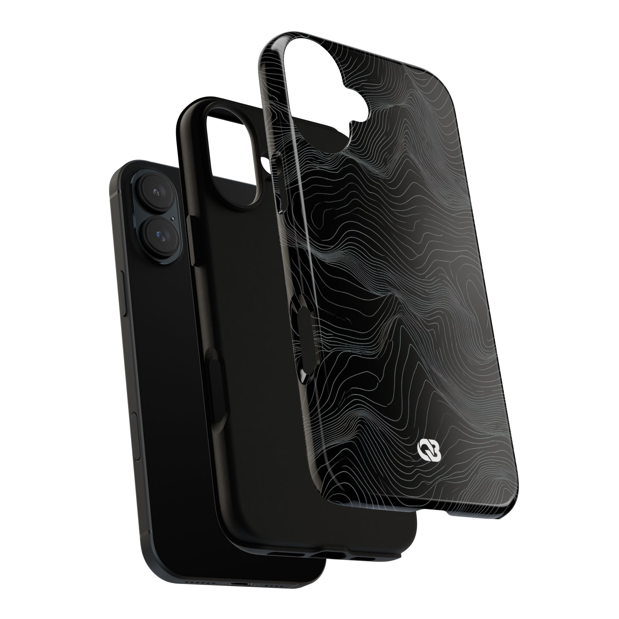 Black Tough Phone Case for iPhone - Obsidian Topo Wireframe