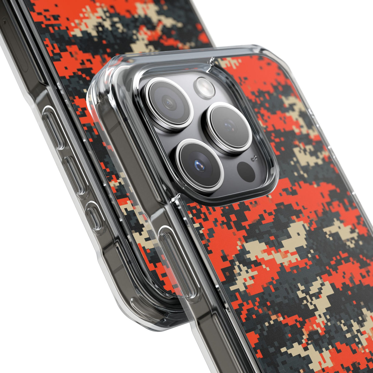 Signal Pixel Camo · Clear Impact Magnetic Phone Case for iPhone ·  Orange