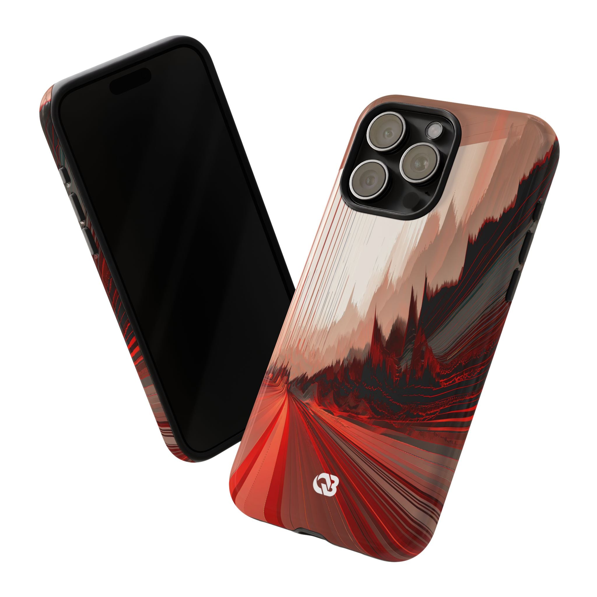 Red Tough Phone Case for iPhone - Crimson Pulse Horizon
