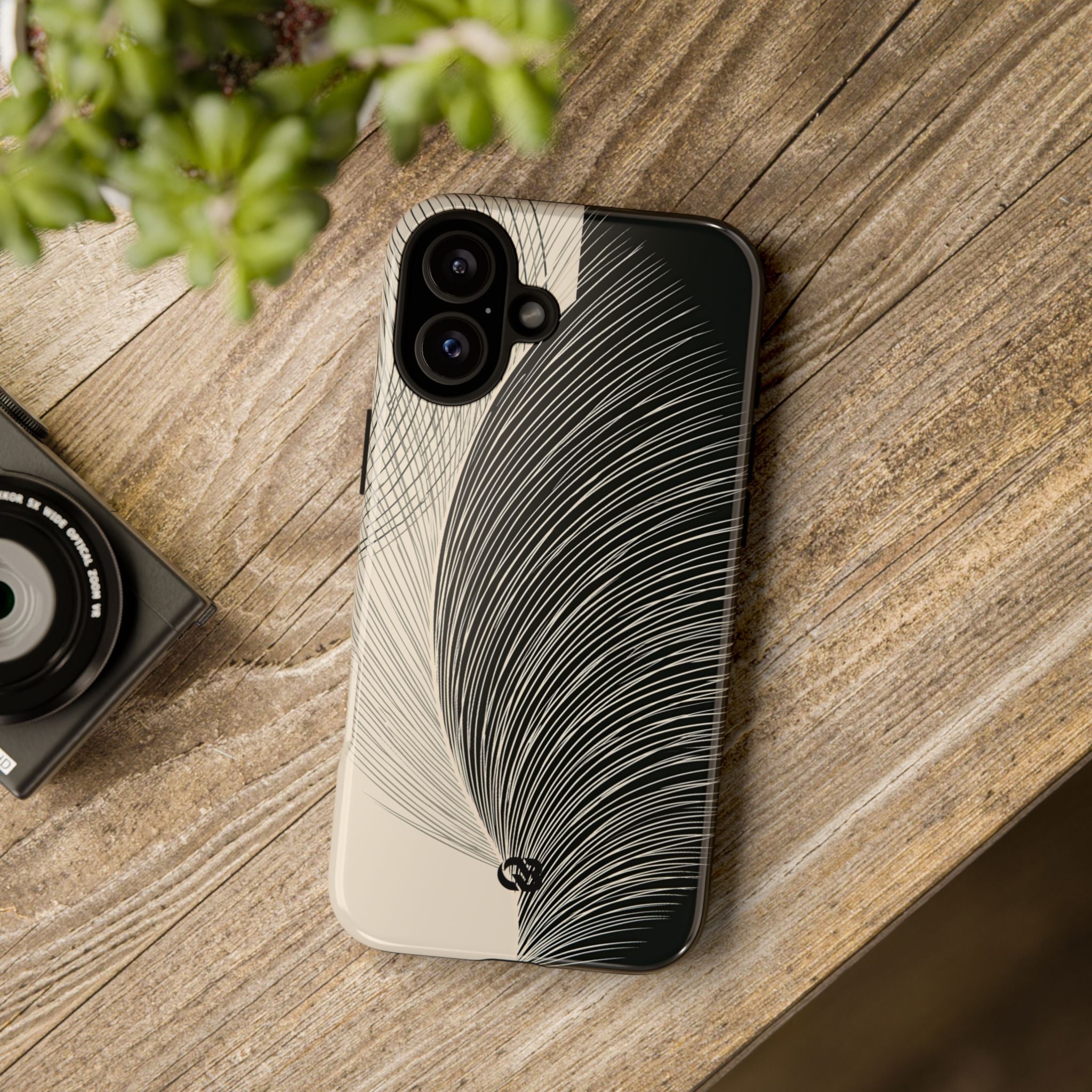 Beige Tough Phone Case for iPhone - Obsidian Cream Plume