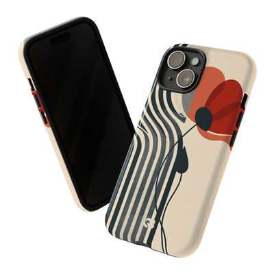 Beige Tough Phone Case for iPhone - Crimson Line Bloom