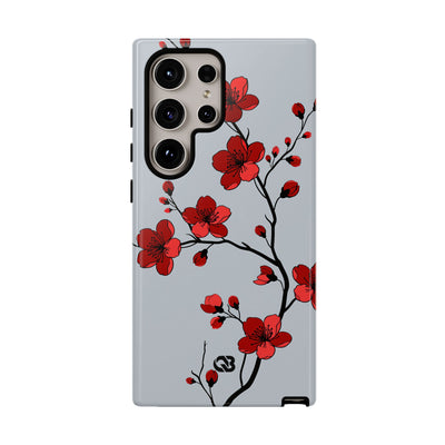 Grey Tough Phone Case for Samsung - Crimson Blossom Onyx