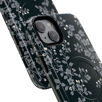 Black Tough 2.0 Magsafe Phone Case for iPhone - Midnight Slate Blossom