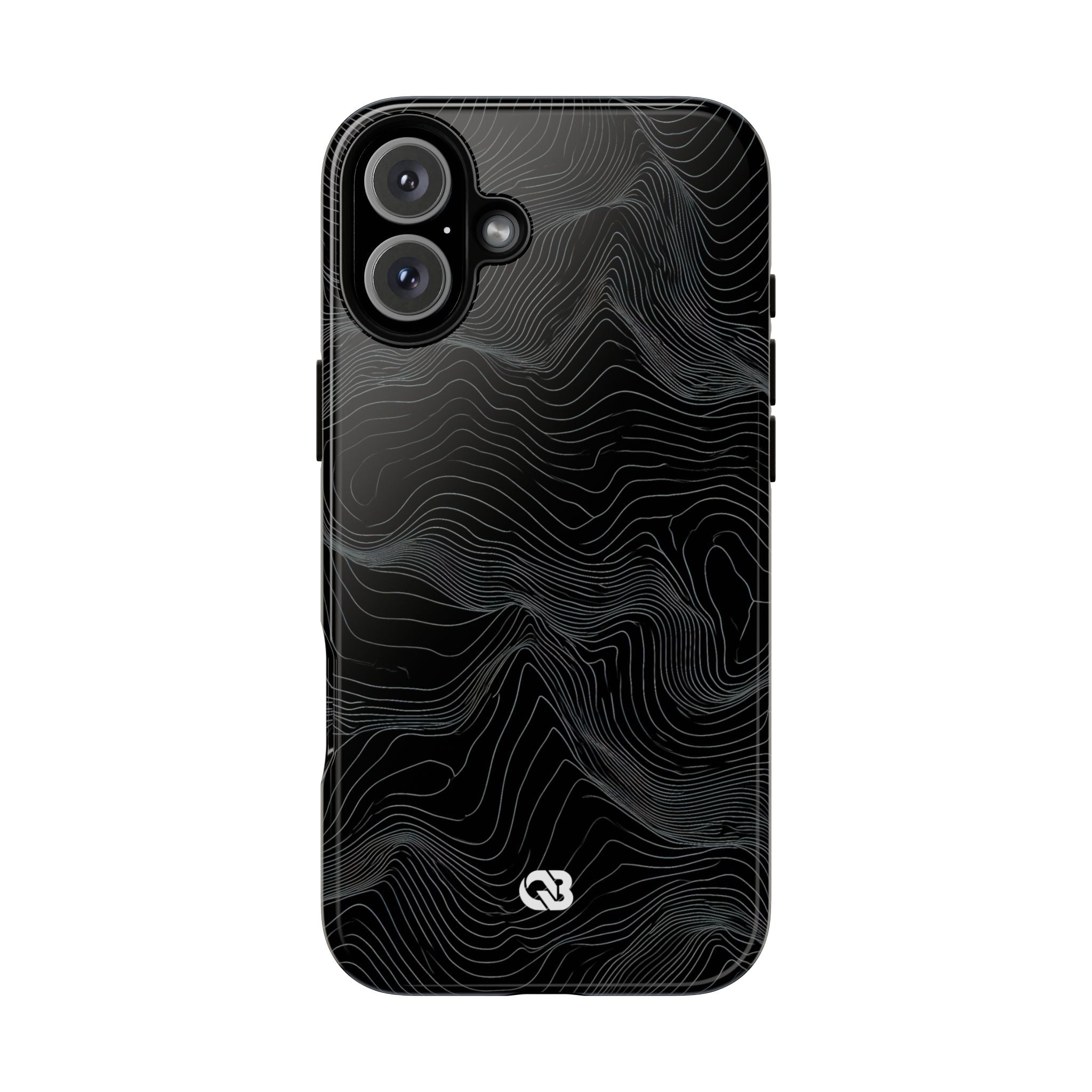 Black Tough Phone Case for iPhone - Obsidian Topo Wireframe