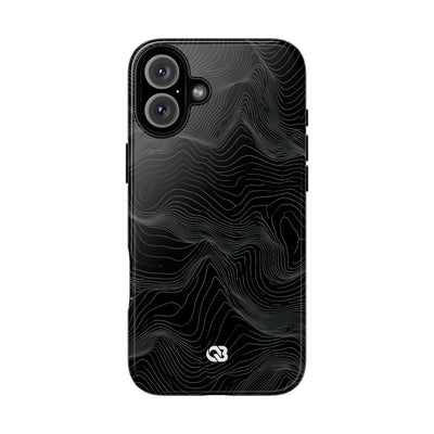 Black Tough Phone Case for iPhone - Obsidian Topo Wireframe