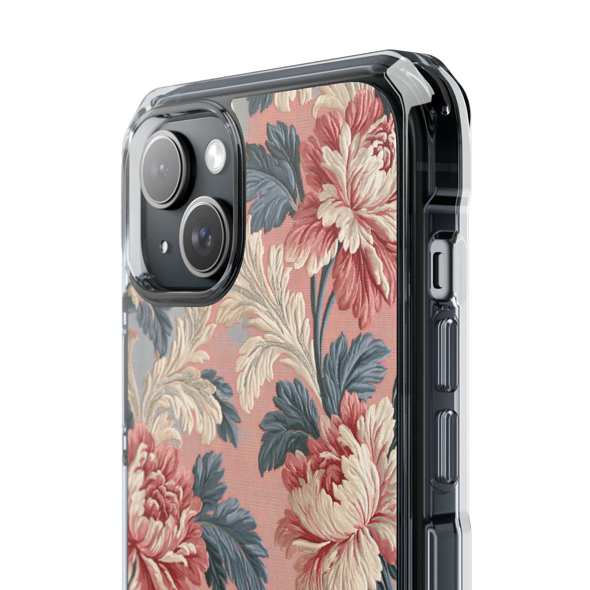 Blush Peony Jacquard · Clear Impact Magnetic Phone Case for iPhone ·  Pink