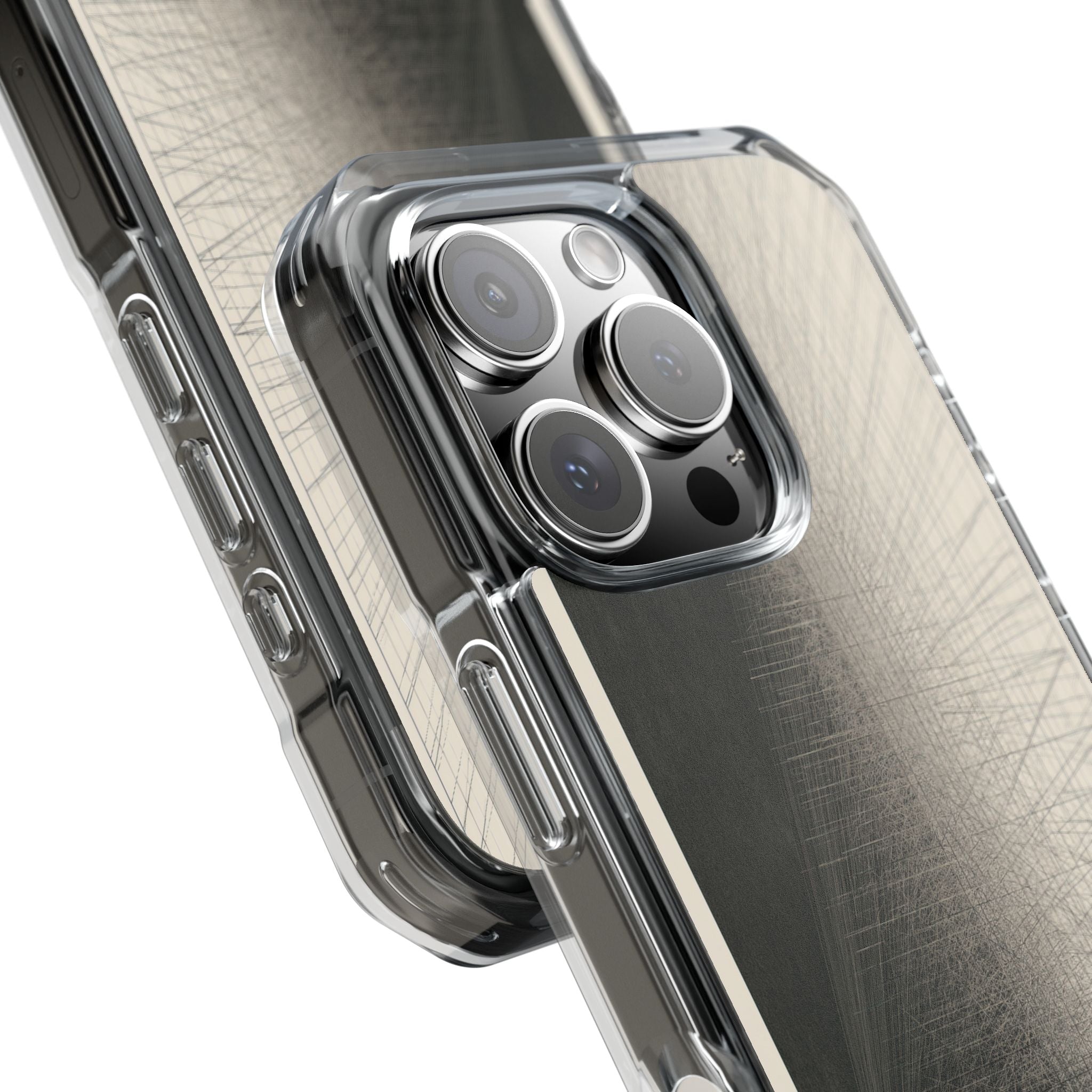 Beige Impact MagSafe Phone Case for iPhone - Brutalist Graphite Grid