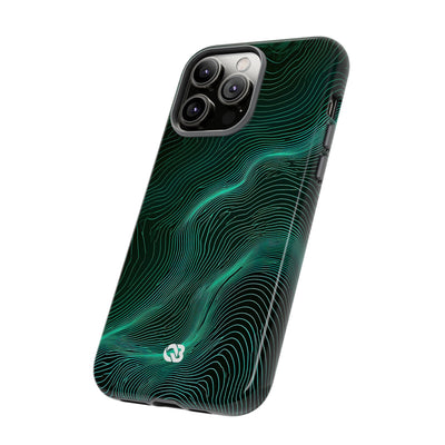 Teal Tough Phone Case for iPhone - Neon Jade Contour