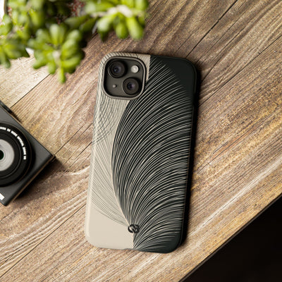 Beige Tough Phone Case for iPhone - Obsidian Cream Plume