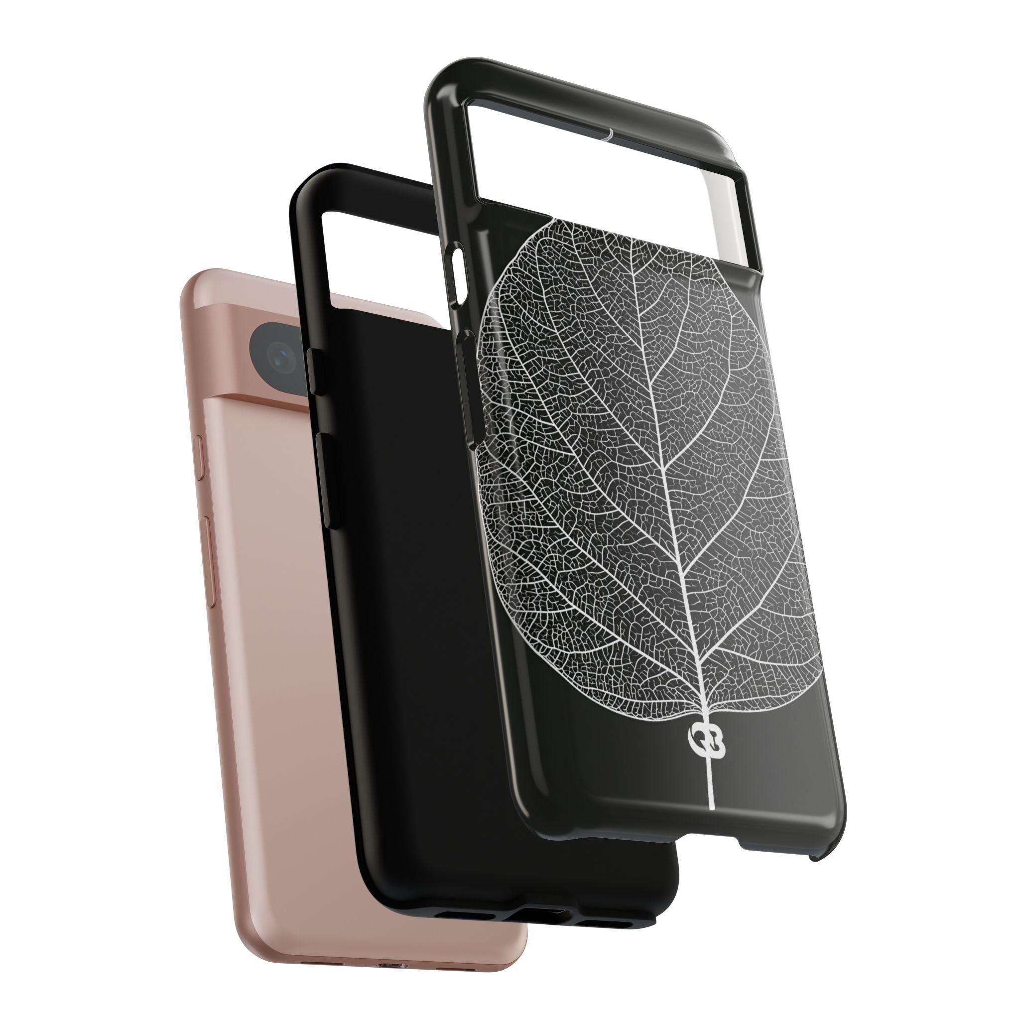 Black Tough Phone Case for Google Pixel - Bleached Leaf Lattice