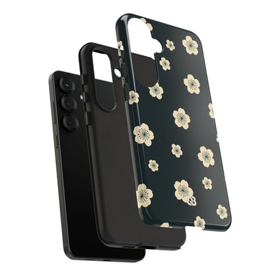 Teal Tough Phone Case for Samsung - Obsidian Cream Petals