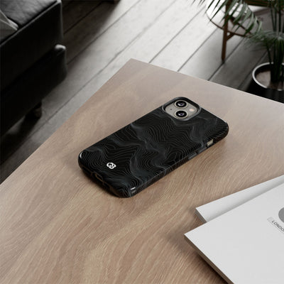 Black Tough Phone Case for iPhone - Obsidian Topo Wireframe