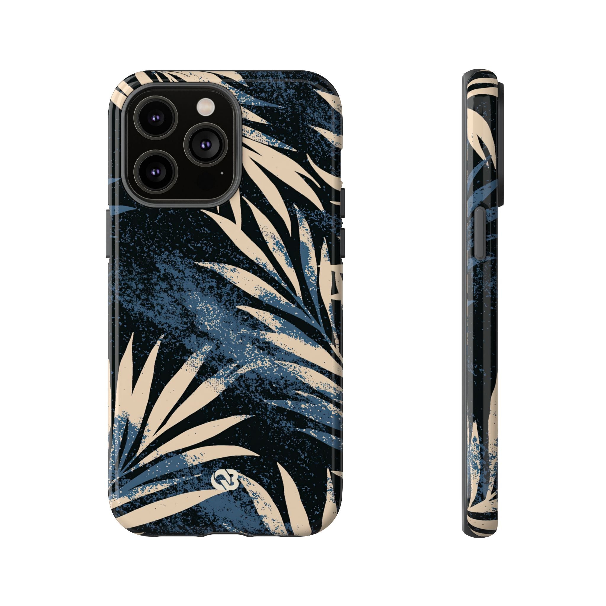 Blue Tough Phone Case for iPhone - Midnight Indigo Palm