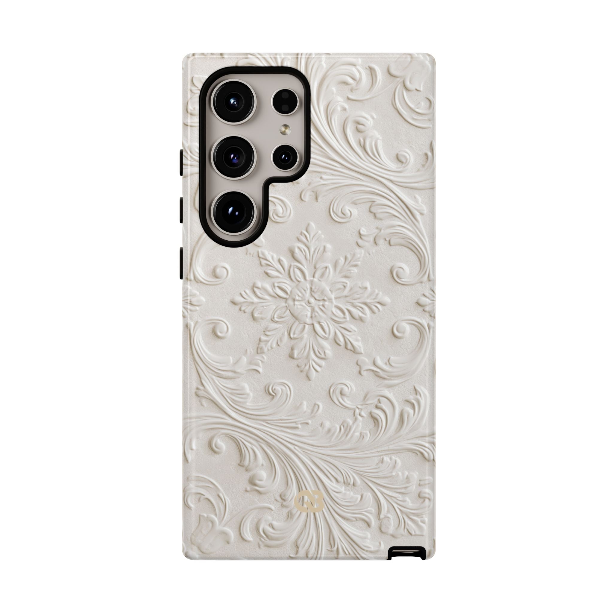 White Tough Phone Case for Samsung - Alabaster Floral Relief