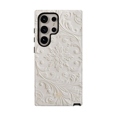 White Tough Phone Case for Samsung - Alabaster Floral Relief