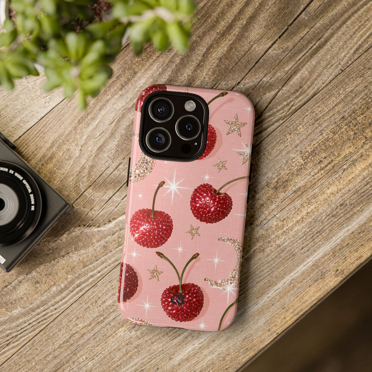 Bedazzled Ruby Cherries · Tough Phone Case for iPhone · Pink