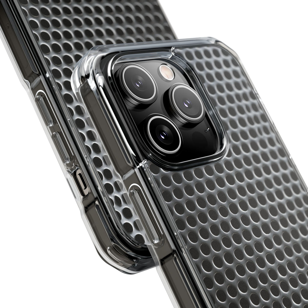 Brushed Perforated Steel · Clear Impact Magnetic Phone Case for iPhone ·  Silver