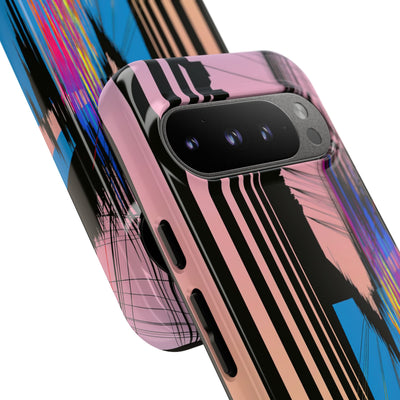 Blue Tough Phone Case for Google Pixel - Fractured Data Skyline