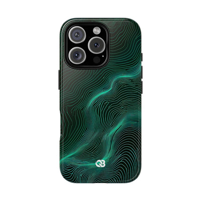 Teal Tough Phone Case for iPhone - Neon Jade Contour